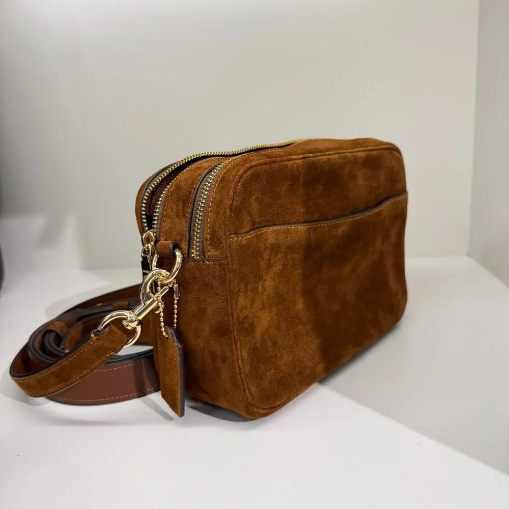 NEW‼️Coach Carey Crossbody Bag  CET39 suede/Gold/Warm Brown